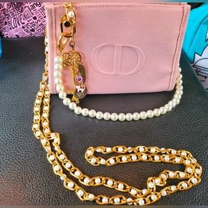 CD authentic Dior beauté cosmetic bag converted mini purse pink w/ pearls n gold